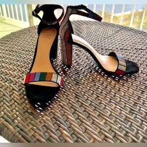 Sparkle diamanté rainbow colors are party ready chunky heel with ankle strap